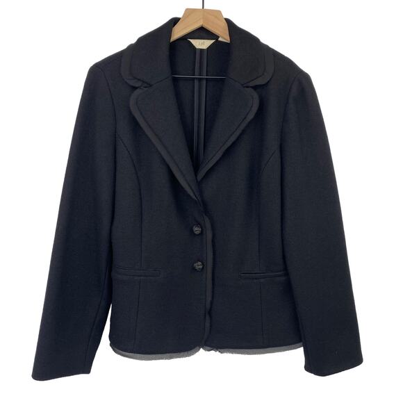 J Jill Wool Blazer Jacket Collared Button Front Single Breasted Black Womens 8 - Picture 1 of 8